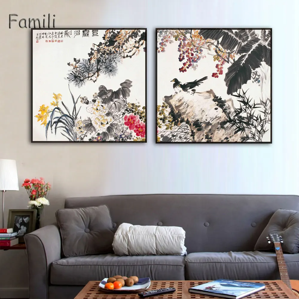 2 шт. современная абстрактная китайская живопись на холсте настенная куадросы