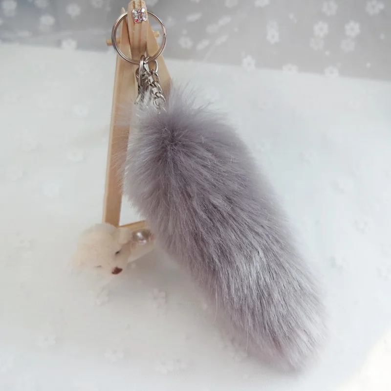 Light Gray Модный брелок для ключей, лисий хвост, Лисий мех, брелок для ключей, большой волчий хвост, мех, кисточка, сумка, бирка, черный и коричневый брелок на цепочке - Цвет: Light Gray