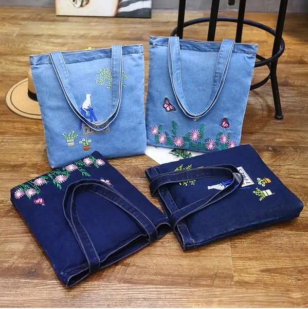 

New Women Bag Large Capacity Cowboy Handbag High Qualtity Print Floral Casual Canvas Denim Shoulder Bag Shopping Bag