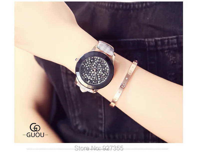 New Fashion Big Dial Women Watches Luxury Lady Gift Rhinestone Watch Gray Genuine Leather Wristwatches Waterproof Clocks | Наручные часы