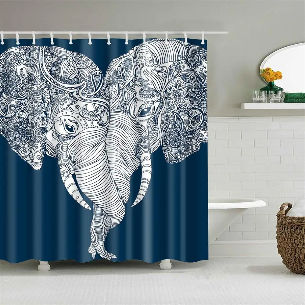 Занавеска для душа со слоном ванной комнаты с крючками Полиэстеровая ткань|Шторы