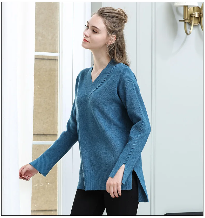 Женский трикотажный пуловер с V-образным вырезом большого размера | Женская