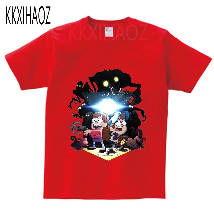 red childreT-shirt Футболки для мальчиков и девочек с изображением Гравити Фолз Мэйбл Диппер детские забавные мультяшные футболки с коротким рукавом, детские топы, футболки, одежда для малышей NN - Цвет: red childreT-shirt