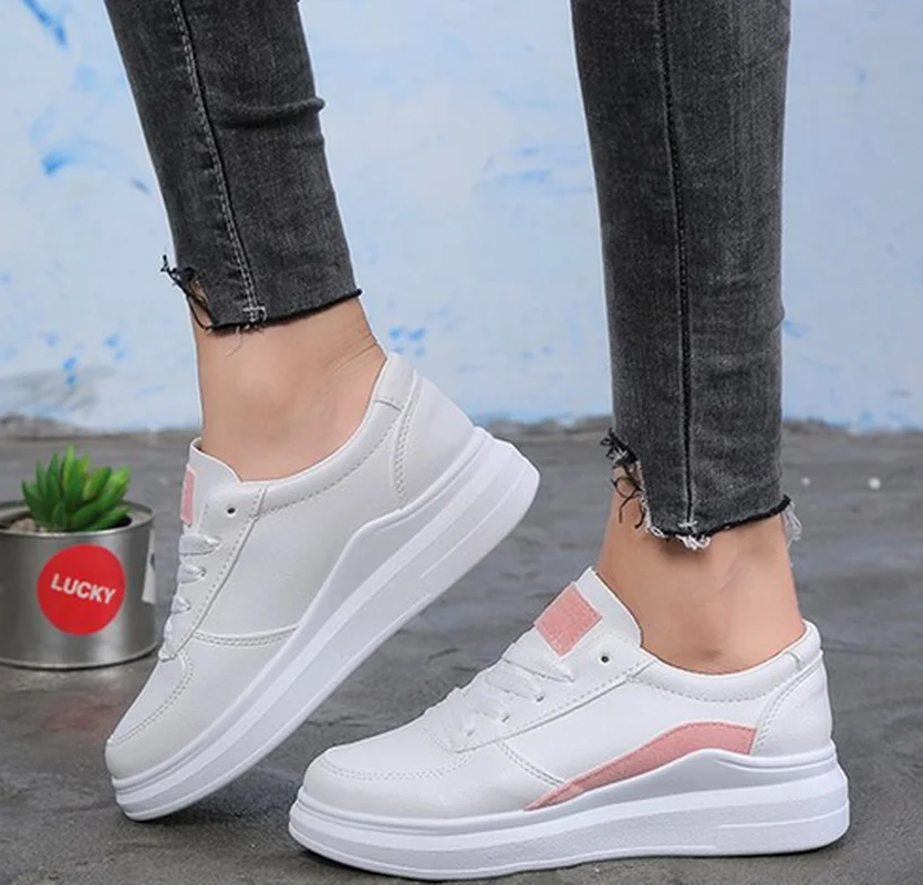 Женские кроссовки на платформе Белые Повседневные для тенниса b190 весна-лето 2019 |