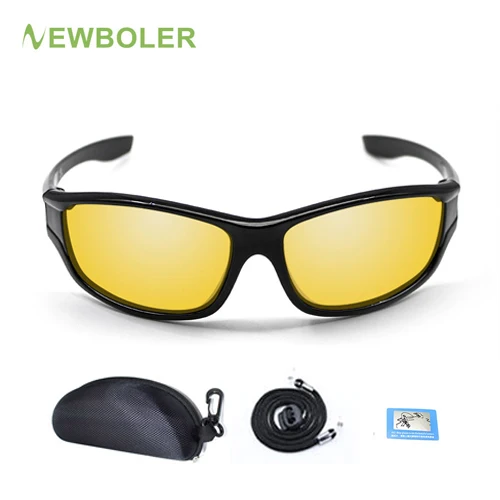 Yellow with box No 1 NEWBOLER поляризованные солнцезащитные очки для рыбалки, коричневые/желтые линзы, ночная версия, мужские очки для спорта на открытом воздухе, вождения, велоспорта, UV400 - Цвет: Yellow with box No 1