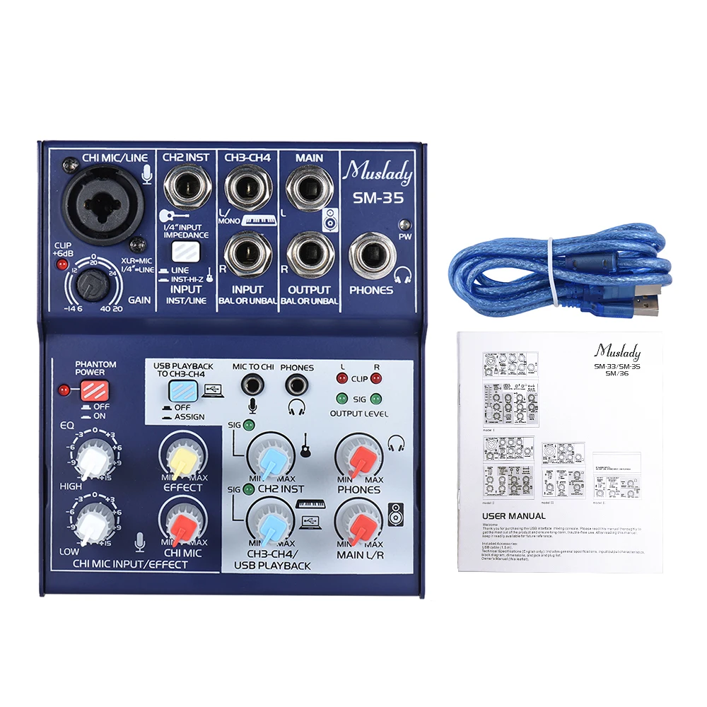 Muslady SM-35 4-Channel Sound Card Mixing Console Digital Audio Mixer Supports 5V Power Bank USB Supply | Спорт и развлечения