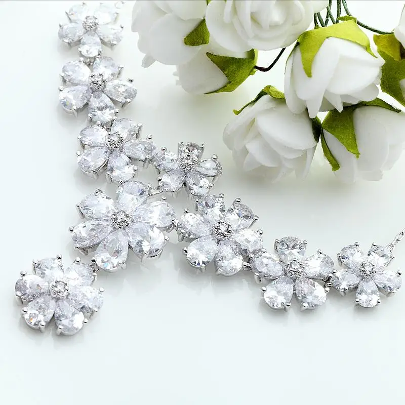 LUOTEEMI New Arrival Big Sale Flower Pendent Wedding Jewelry Sets Cubic Zircon Necklace Earrings For Women | Украшения и