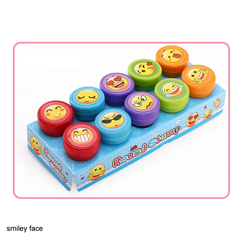 smiley face Круглый Многоцветный Забавный 10 шт. Милый Панда ребенок DIY скрапбук дети штамп мультфильм резиновые штампы Скрапбукинг награда игрушка - Цвет: smiley face