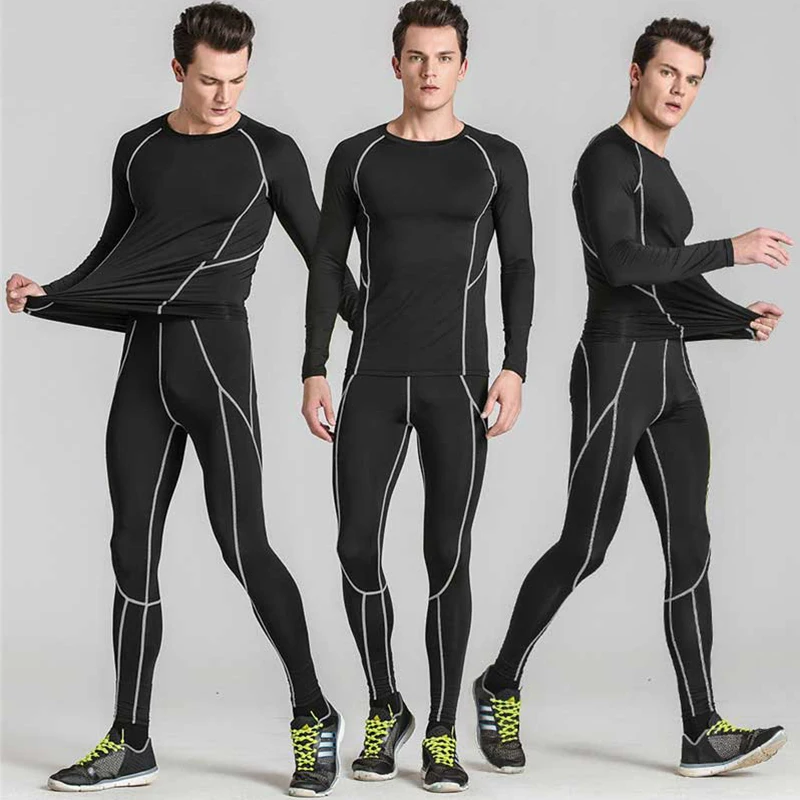 Мужские быстросохнущие кальсоны зимний спортивный костюм для фитнеса одежда топ