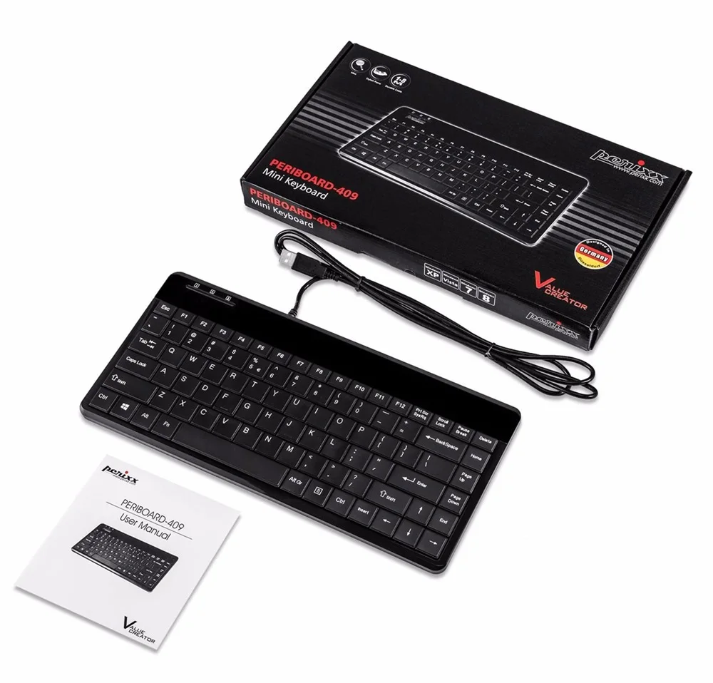 USB Проводная клавиатура Perixx PERIBOARD 409 Mini (USB интерфейс с 2 втулками) бесшумные кнопки