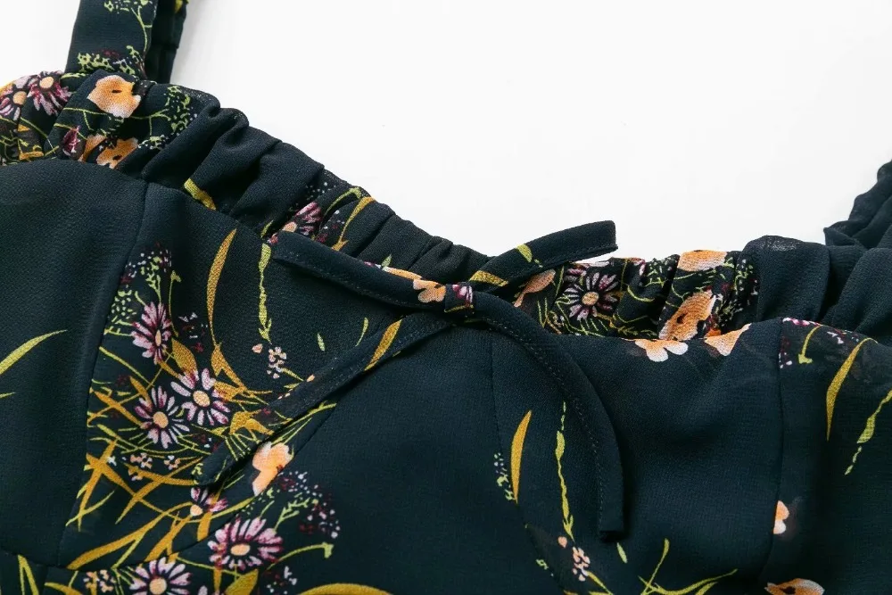 Женское платье с цветочным принтом H.SA черное пляжное мини на бретельках без