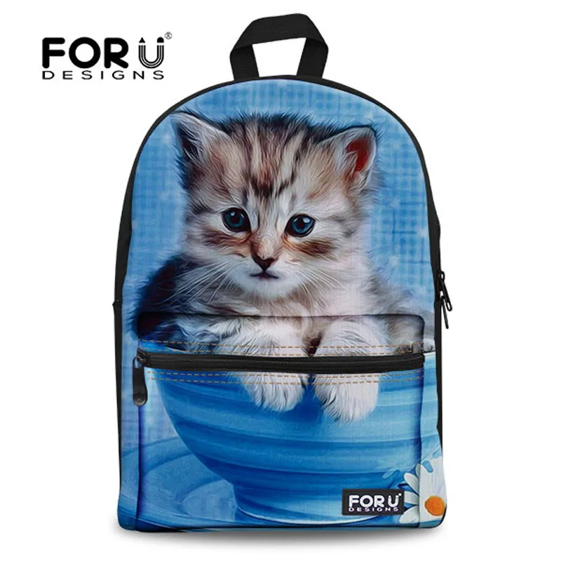 Рюкзак FORUDESIGNS с изображением кошки для женщин милый детский Ранец на плечо
