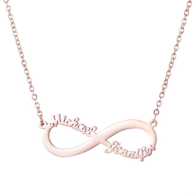 Rose Gold Романтические пользовательские Бесконечность имя ожерелье персонализированные Два таблички обещают Шарм ожерелья с кулоном для женщин ювелирные изделия - Окраска металла: Rose Gold