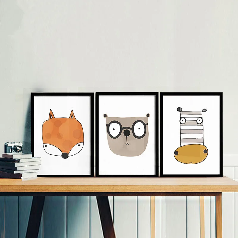 Современный кавайный Северный животный медведь Лев Кот настенный арт