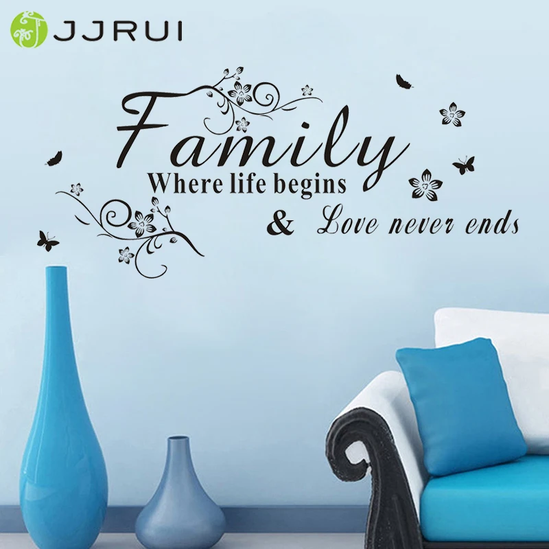 Виниловая наклейка JJRUI Семья когда жизнь начинает слова ПВХ комнатная виниловая