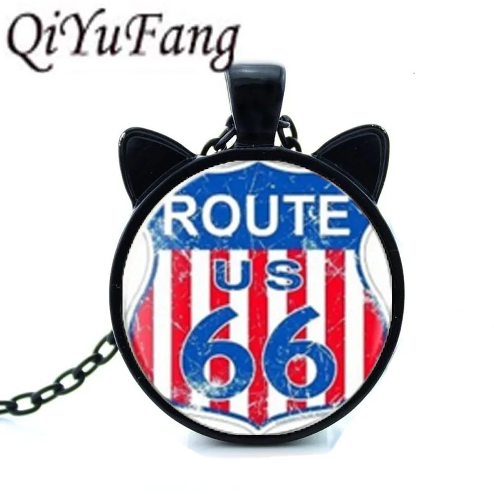QiYuFang новые шоссе 66 США дорожные знаки ожерелья черная подвеска с двумя ювелирные