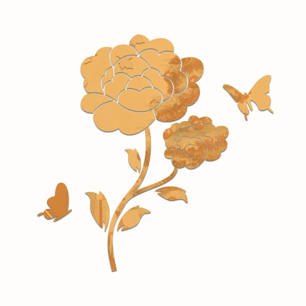 Зеркальные наклейки на стену украшение с изображением цветов и бабочек для