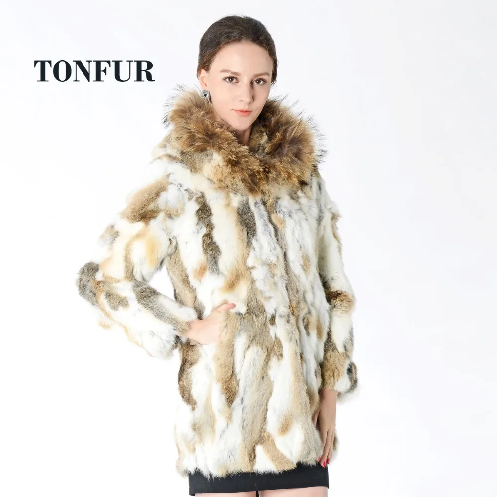 Женское длинное пальто с поясом из натурального меха кролика Рекс TFP537 | Женская