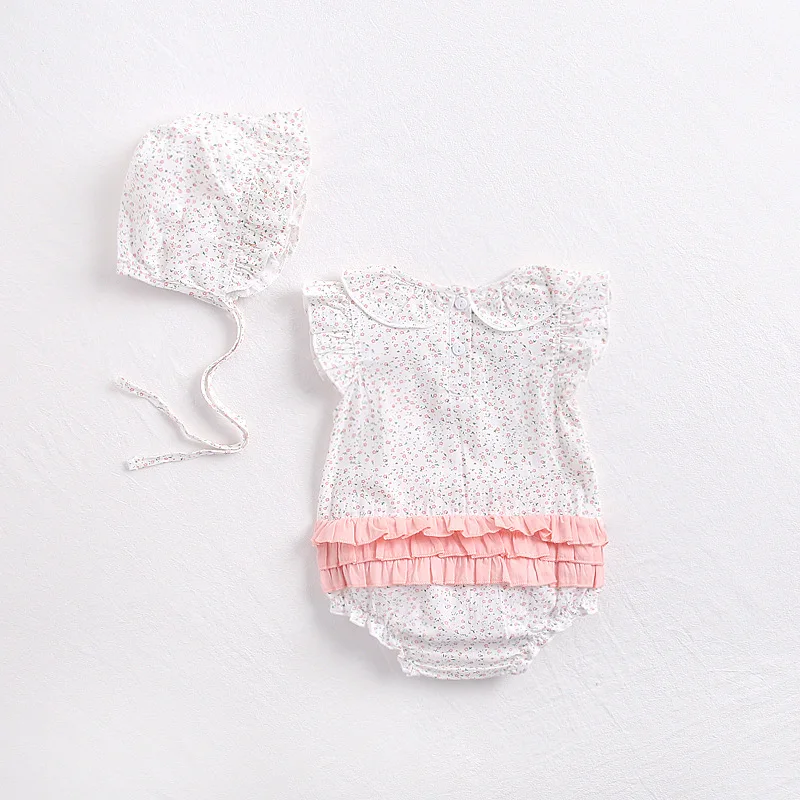

Soft breathable newborn baby romper summer short sleeve lace collar jumpsuit toddler baby overalls princess girls costumes