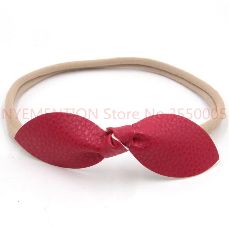 100pcs/lot 2017 New 4&quot Leather Bow Elastic Nylon Headband Chic European Hair Accessories For Kids Headwrap Headwear | Детская одежда