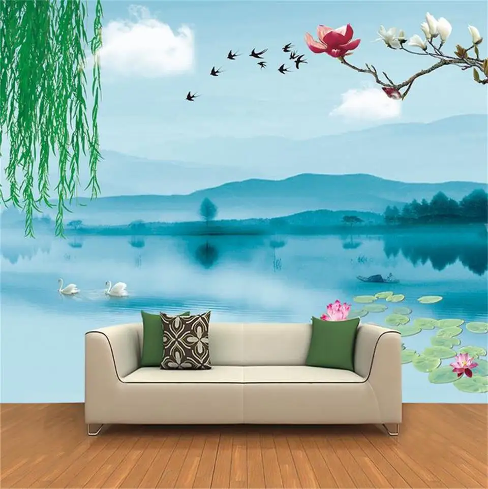 Пользовательские 3d фото обои комната росписи озеро цветок Горный пейзаж