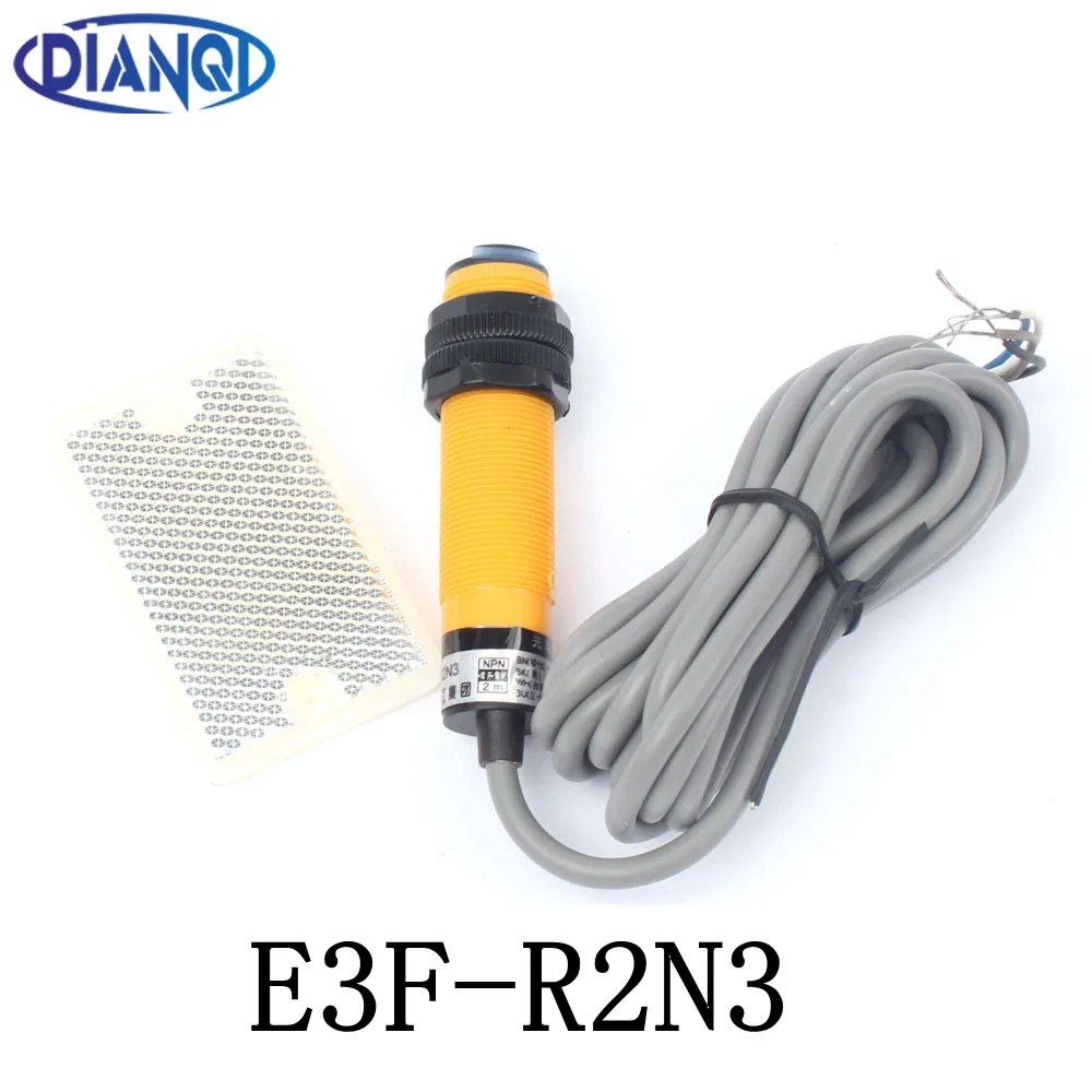 

Feedback reflex reflection photoelectric switch sensor E3F-R2N3 DC NPN NO+NC diameter 18mm distance 2m Transducer E3F-R2N12