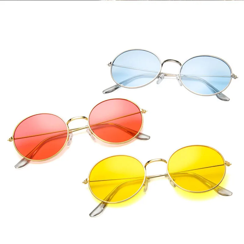

Small Red Retro oval Glasses Sun Glasses Female Brand Designer Tiny Metal Frame Flat Lens Oval Glasses Mens Shades Cool