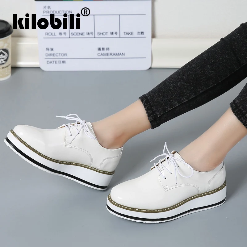 Kilobili/2019 весенняя женская обувь на платформе с круглым носком перфорацией типа