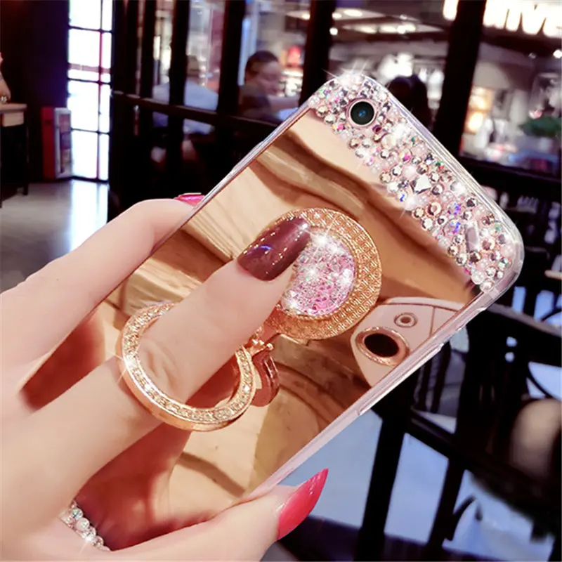 Чехол для Xiaomi Redmi Note 3 зеркальный мягкий чехол со стразами и кольцом на палец