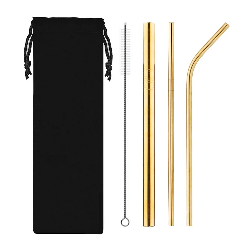 5pcs Eco Friendly Reusable Straw 304 Stainless Steel Metal Smoothies Drinking Straws Set with Brush &amp Bag | Дом и сад