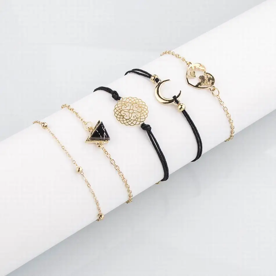 Модные богемные очаровательные браслеты набор женских золотых полых сердец Луны