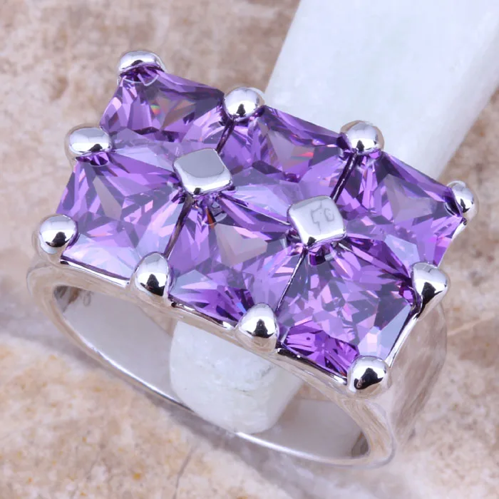 Очаровательные фиолетовые фианиты посеребренные женские кольца Размер 6/7/8/9