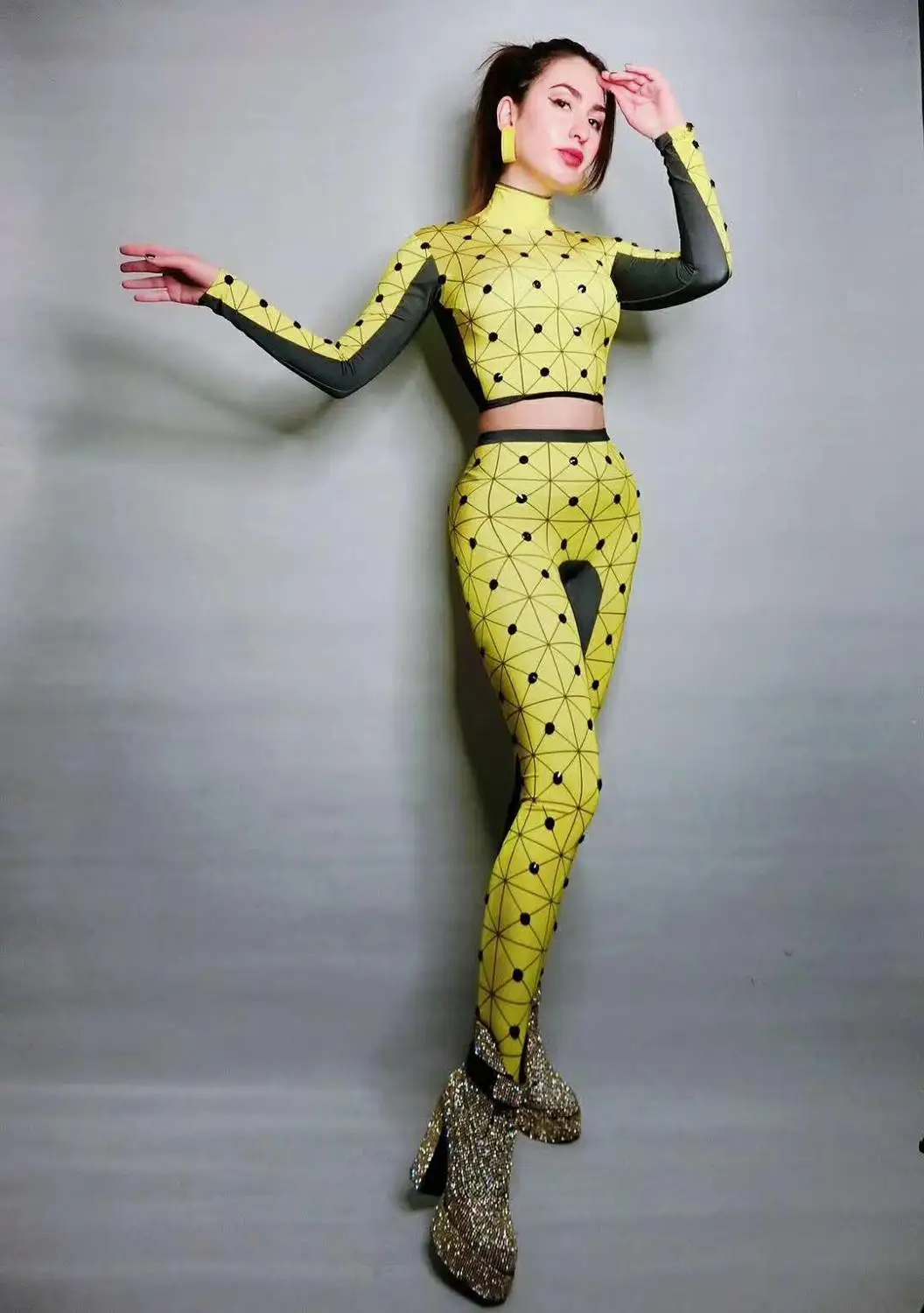 Сексуальный эластичный обтягивающий Женский комплект из 2 предметов с рисунком