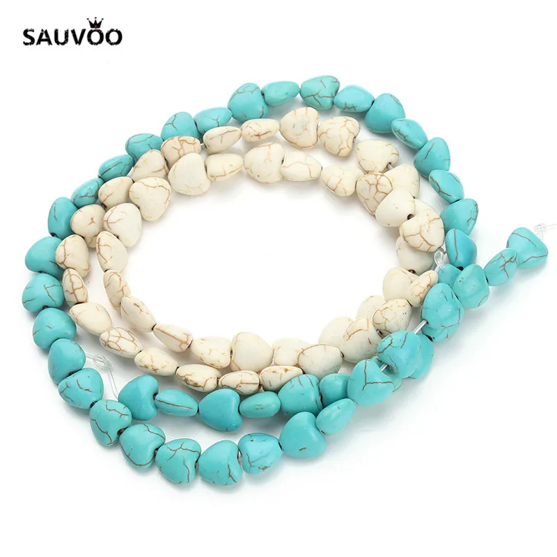 Бусины SAUVOO в форме сердца 10 Х9 мм белые синие нитка F1288|howlite beads|white howlite beadswhite stone beads