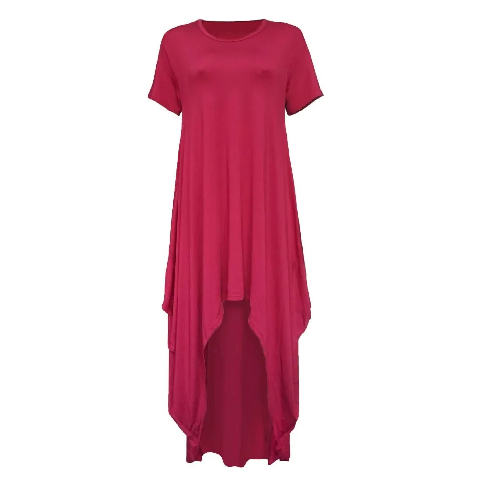 HAOOHU Sexy Long Dress Women Summer New O-Neck Short Sleeve Robe Casual Loose Solid Maxi Dress Irregular Party Club Dress