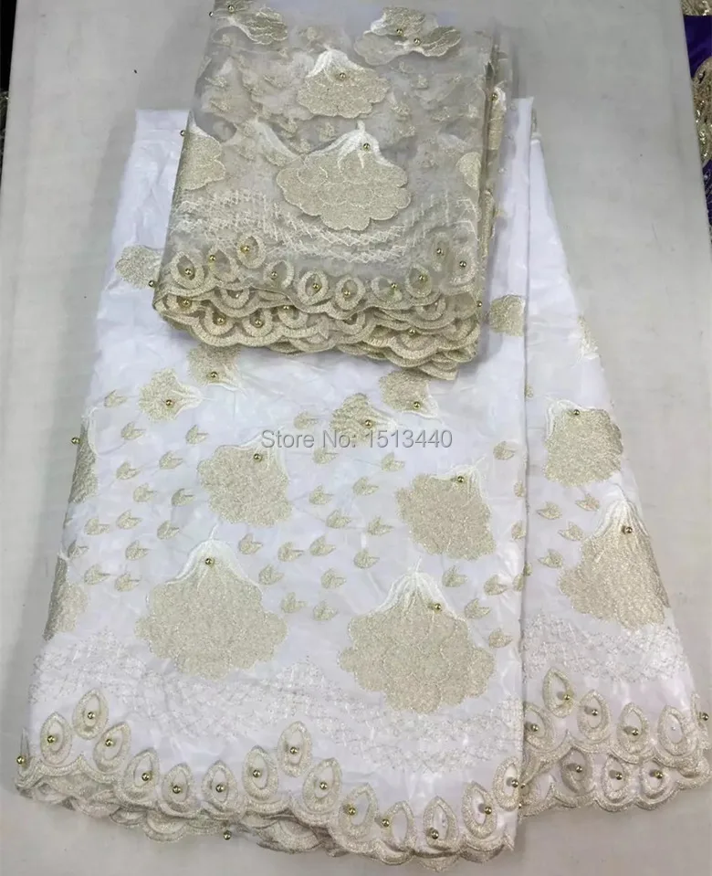 NBZ70401 5 ярдов вышитые Базен riche ткань с 2 чистая кружевной ткани бисером фантазии