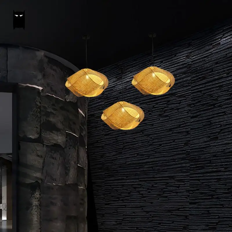 Бамбуковый Плетеный ротанговый подвесной светильник в форме облака японский