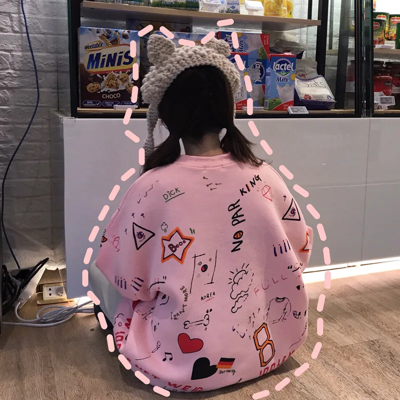 Граффити Повседневная Свободная Толстовка Женские кофты японский Harajuku Ulzzang