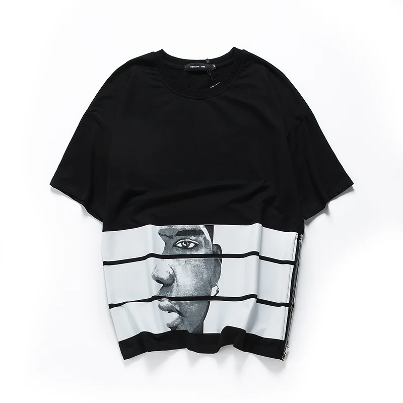 Летний новый Полосатый Молния Футболка Мужчины Классический Рэп Ярусного