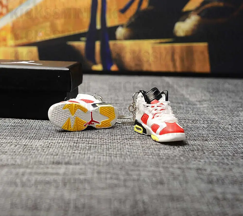 Дропшиппинг Air Jordan 6 Ретро Carmine GS кроссовки брелки 1/6 масштаб 3D мини-кроссовки JORDAN Брелок Кукла аксессуар