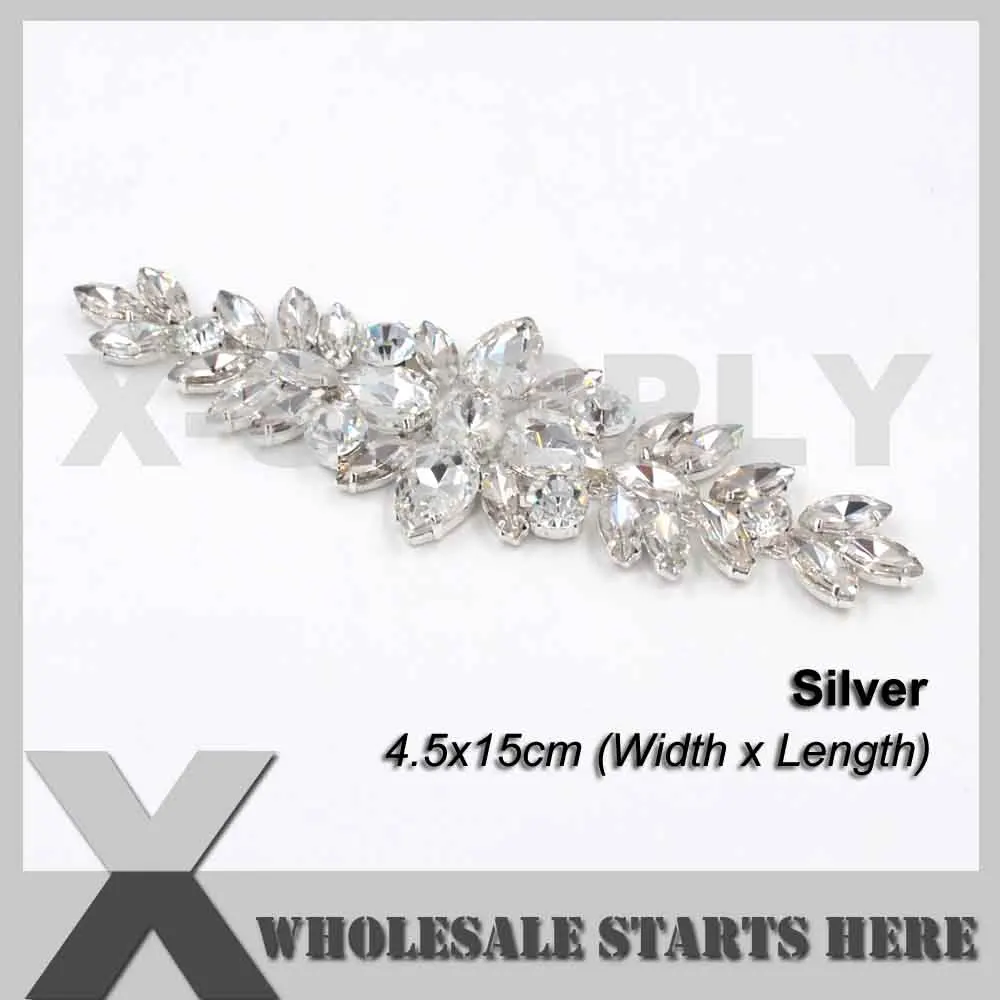 Crystal Silver 3 шт./лот) хрустальный свадебный горный хрусталь аппликация Эмблема Для Свадебный костюм платье, пояс, повязки на голову, X12-0007 - Цвет: Crystal Silver