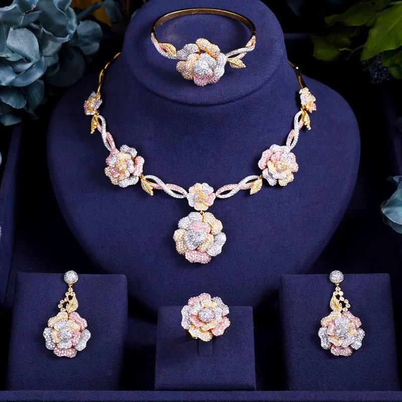 Janekelly Ангел Роскошные розы супер блестящие AAA кубического циркония 3 тона медь