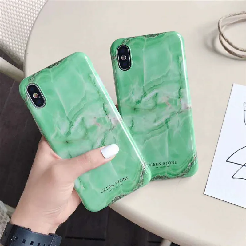 Глянцевый IMD Чехлы Fundas для iPhone X 6s Plus 8 7 текстура гранит зеленый коралловый мрамор