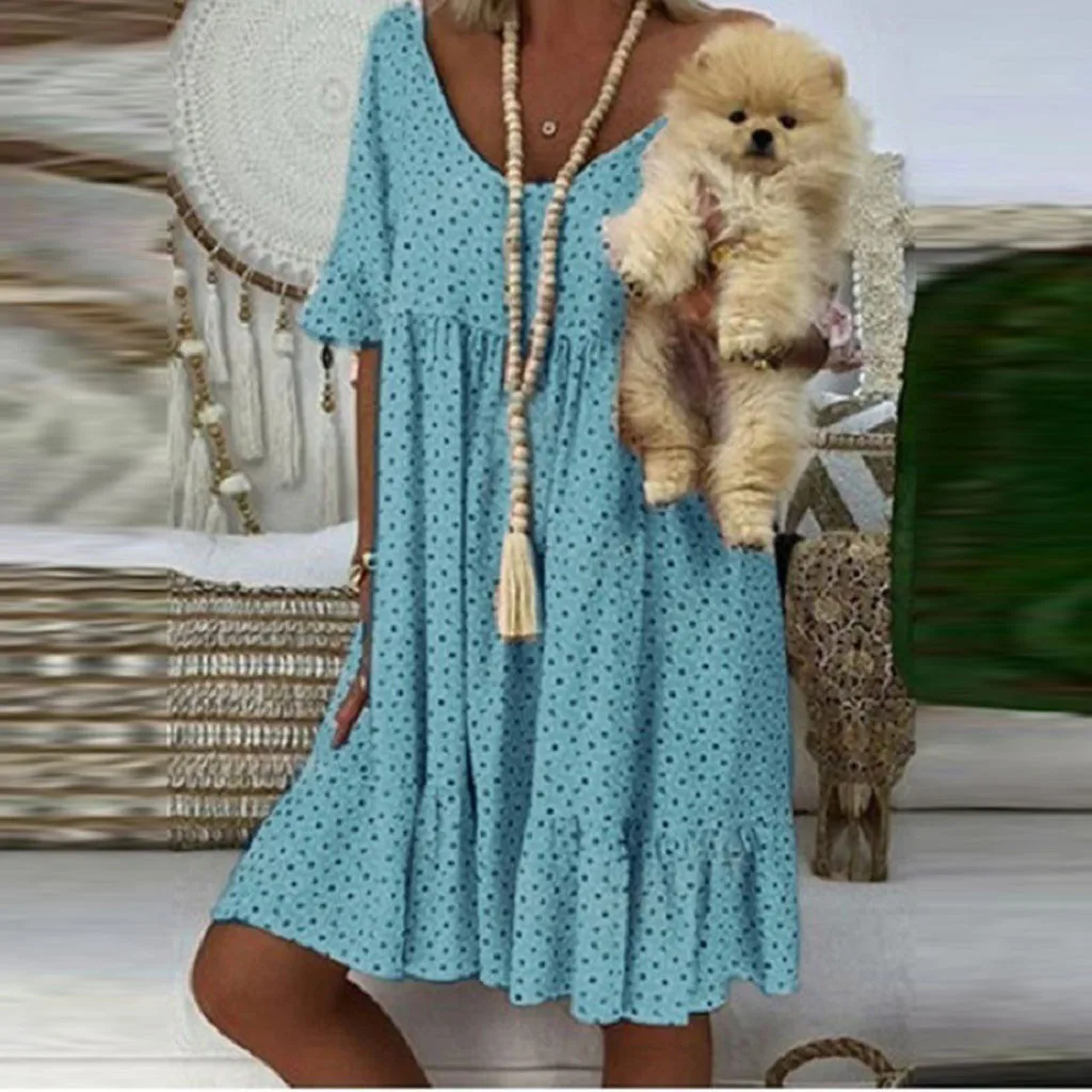 Женский сарафан с коротким рукавом v образным вырезом и мультяшным принтом