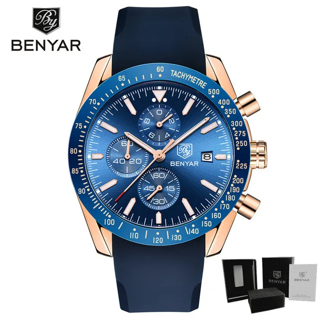 gold blue Новинка, мужские часы BENYAR, деловые, полностью стальные, кварцевые, Топ бренд, Роскошные, повседневные, водонепроницаемые, спортивные, мужские наручные часы, Relogio Masculino - Цвет: gold blue