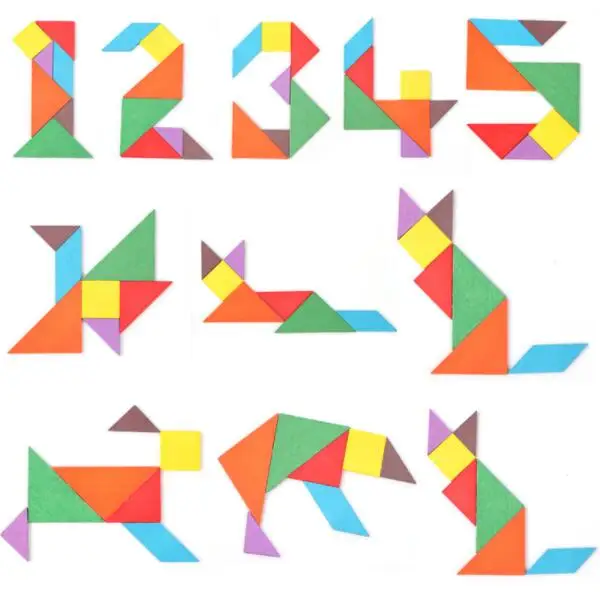 Colorful Square Wooden Tangram 7 Piece Jigsaw Puzzle Toys IQ Game Brain Teaser Intelligent Educational for Kids | Игрушки и хобби