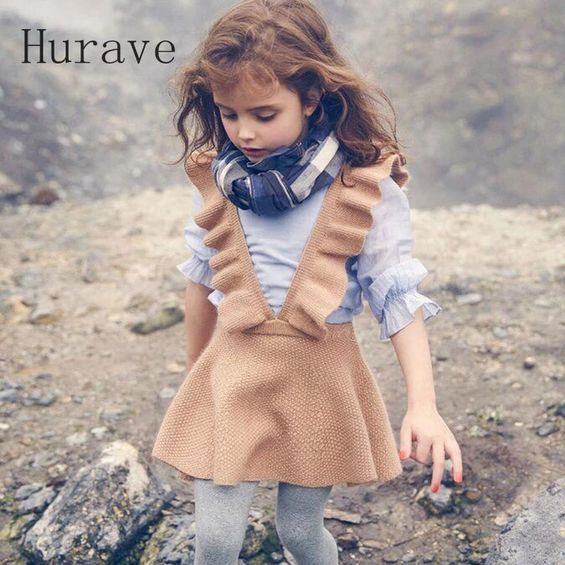 Hurave/осень 2019 г. платье для девочек Одежда вязаный свитер robe fille красивая одежда