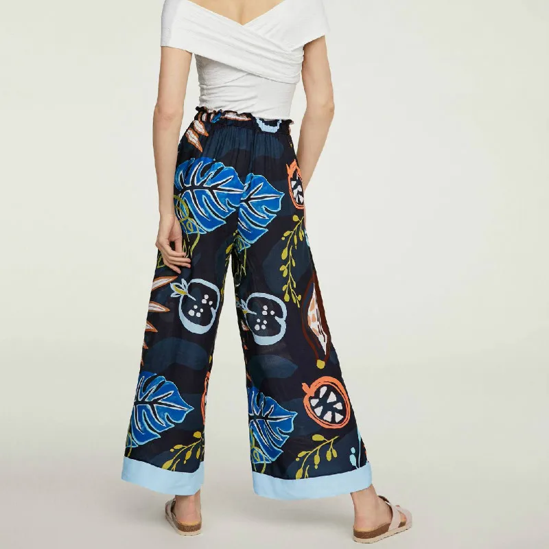 

2019 summer ladies pants new large flower wide leg pants printed casual pants temperament wild women
