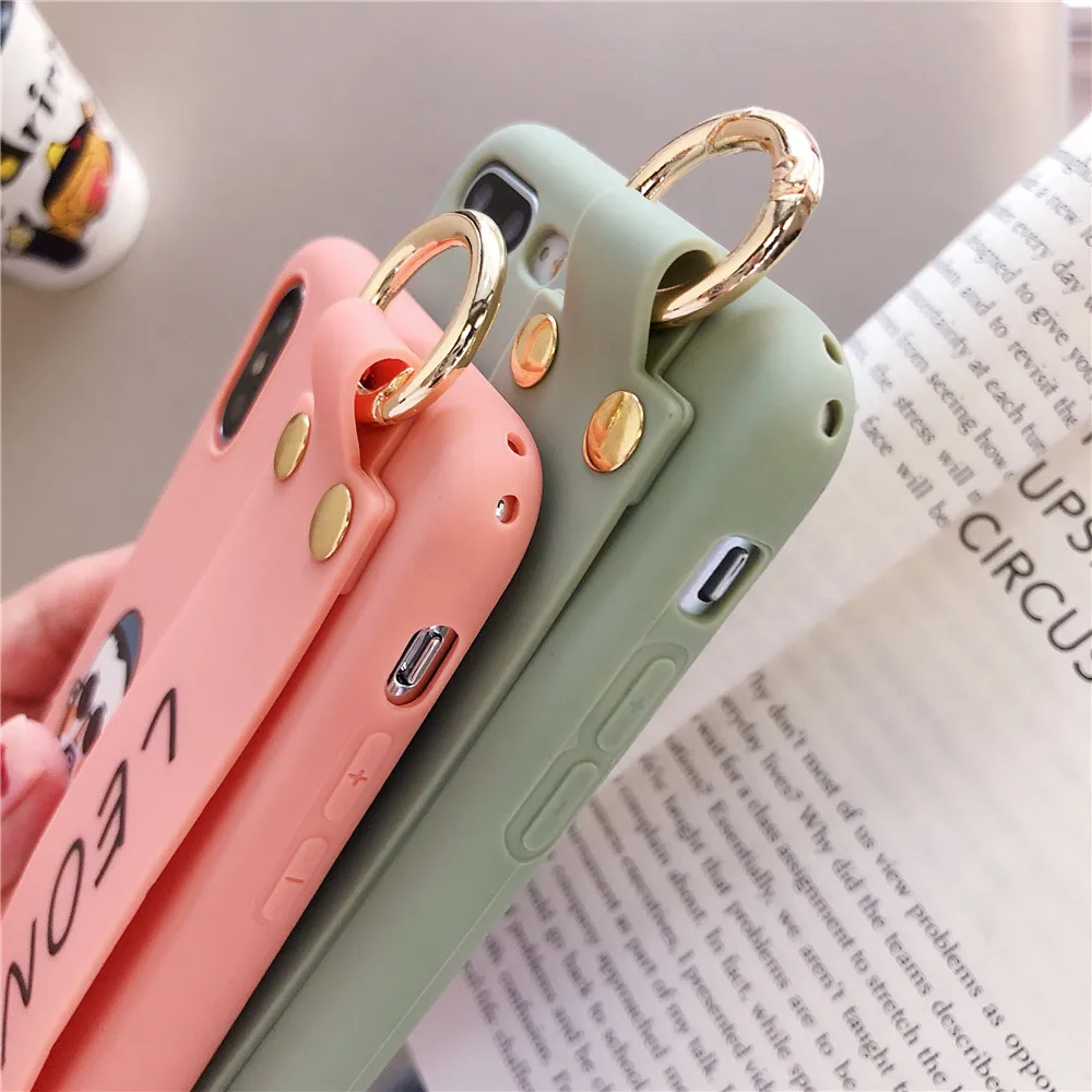 Matcha Pink Color Warm Couples Cover For iPhone 7 7Plus Cozy Convenient Wrist Strap Silicone Phone Cases 8 8Plus Case |