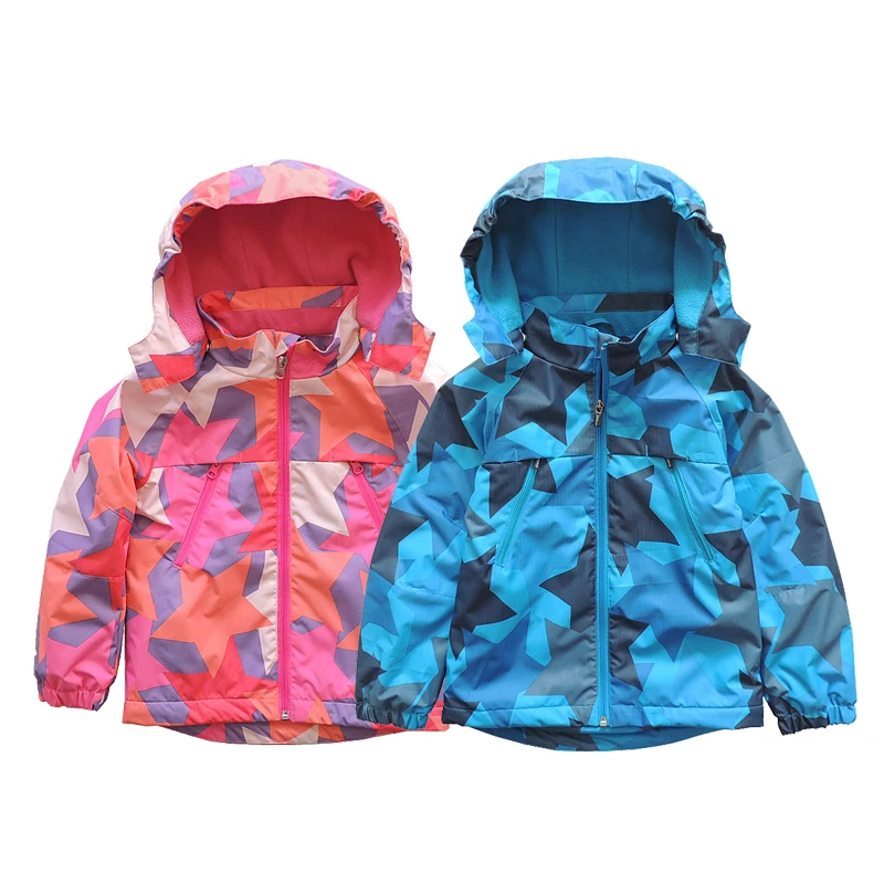 

New Children Jacket Polar Fleece Five-Pointed Star Printed Coat Kids Hooded Brand Jackets Waterproof Windproof Children Clothes